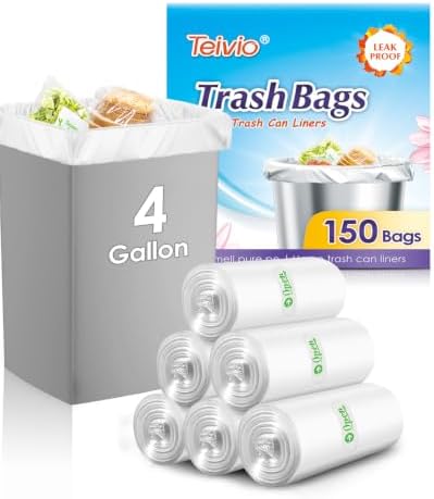 Teivio Small Clear Trash Bags 4 Gallon 150 Count Bathroom Garbage Bags by Teivio