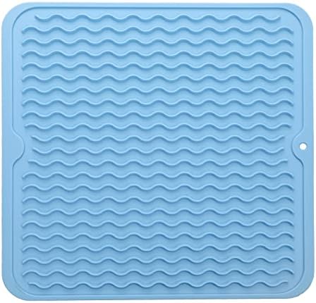 MicoYang Silicone Dish Drying Mat for Multiple Usage,Easy clean,Eco-friendly,Heat-resistant Silicone Mat for Kitchen Counter or Sink,Refrigerator or Drawer liner Light Blue M 12 inches x 12 inches by MicoYang