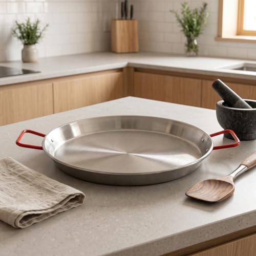 Magefesa 15" Carbon Steel Paella Pan – 38 cm - 8 Servings, Durable & Lightweight with Dimpled Surface, Ideal for Outdoor Cooking & Traditional Valencian Paella - Image 2