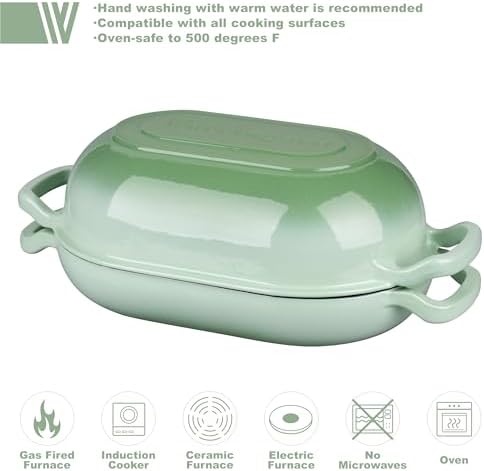 VORRINGARD Enameled Cast Iron Sourdough Bread Oven, Dutch Oven, Loaf Cast Iron Bread Pan for Homemade Bread Baking, Meatloaf Pan with Lid, 7QT, Green - Image 3