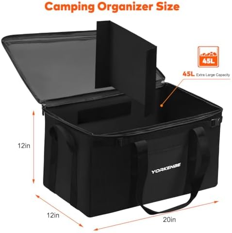 45L Camping Organizer, 1680D Heavy Duty Waterproof Camping Storage for Camping Cooking Utensils and Camping Cookware, with Hard Bottom, Camping Bag with Zippered Lid for RV, Hiking - Image 2