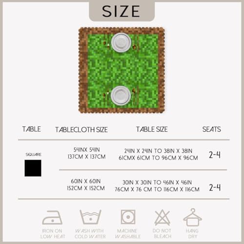 Green Brown Pixel Block Tablecloth 54x54 Inch Square Decorative Table Cover for Kitchen Dining Party Picnic Outdoor - Image 6