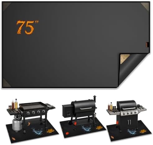 Under Grill Mats for Outdoor Grill, Wind Resistant No-Curl 75x40 by koymiley