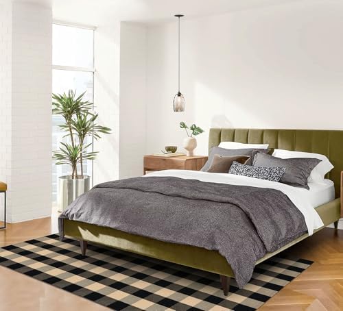 IOHOUZE 5x7 Buffalo Plaid Area Rug, Washable Indoor Outdoor, Tan Black - Image 5