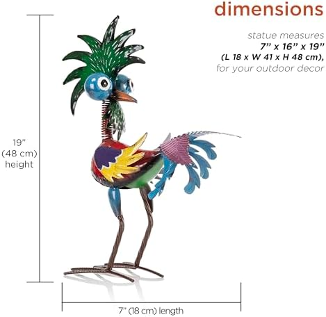 Alpine Corporation - 19" Tall Wild Tropical Metal Rooster Yard Statue – Colorful Indoor/Outdoor Garden Décor, Rustic & Fun Farm Animal for Garden, Patio, Lawn, or Porch - Image 3