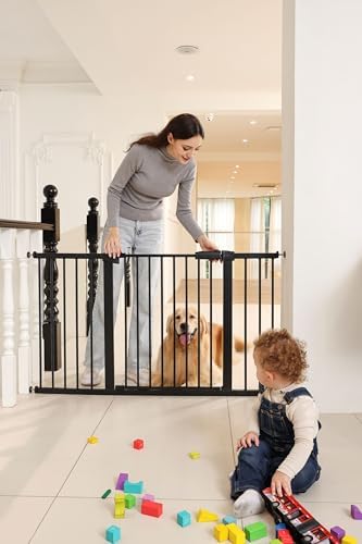 53.46"-55.63" Baby and Pet Safety Gate, 30" Tall Metal Walk-Thru Gate for Doorways & Stairs, Easy One-Hand Open, Dual Lock, Extensions & Wall Mounts Included (Brown, 29"-54" W x 30.5“H) - Image 5