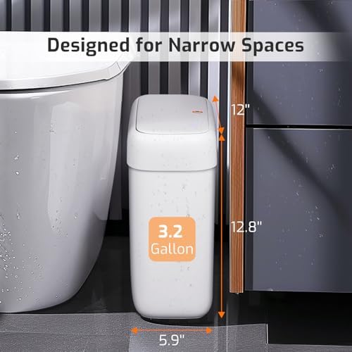 Small Bathroom Trash Can with Lid 3.2 Gallon Garbage Can with 20 Trash Bags - Image 2