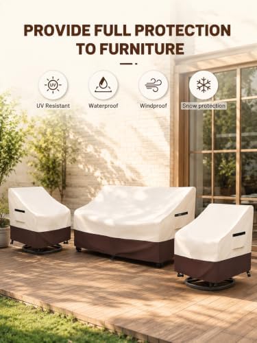 Rileytee 3 Piece Heavy Duty Waterproof Patio Furniture Covers,Outdoor Furniture Covers for Patio Furniture,Includes 2 Patio Chair Covers 33in and 1 Patio loveseat Cover 79in,(Beige,Large) - Image 7