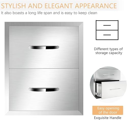 Outdoor Kitchen Drawers, Triple BBQ Drawers Stainless Steel Built-in Drawer For Outdoor Kitchen Island, Patio Grill Station,Double Drawers - Image 4