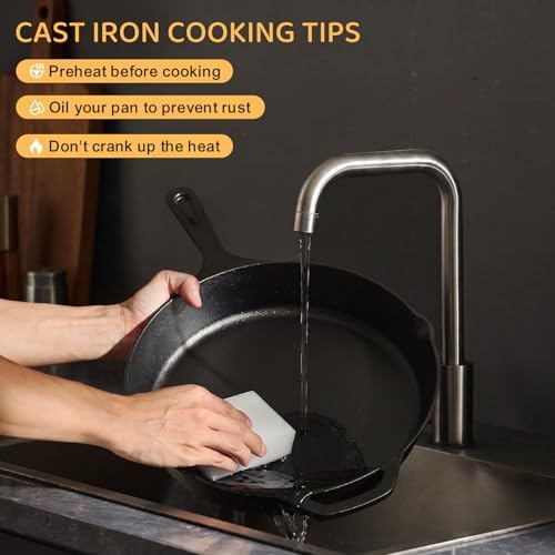 EWFEN Cast Iron Skillet 12 Inch, Pre-Seasoned Frying Pan, Heavy-Duty Professional Restaurant Chef Quality Cookware with Drip Spout, Indoor & Outdoor Use, Compatible with Oven, Stove, Grill & Campfire - Image 6