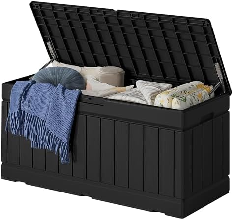 78 Gallon Deck Box Outdoor Indoor Waterproof Storage Box, Black by Acurax