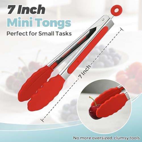 Small Cooking Tongs 7 inch Mini Serving Tongs with Silicone Tips - Image 2