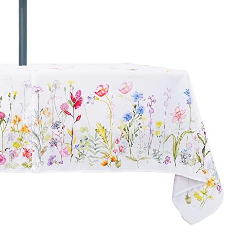 Outdoor Tablecloth with Umbrella Hole and Zipper, Patio Table Covers for Spring/Summer, Machine Washable Outdoor Party/Picnic Rectangle Table Cloth 60 x 102 in by Rodvnyh