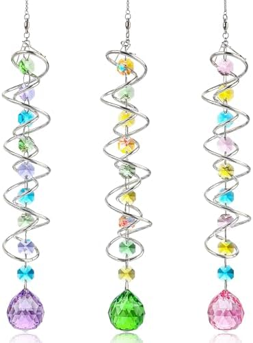 Set of 3 Crystal Suncatcher Spiral Wind Spinner Gazing Ball Decor by HDHYALINEDORA