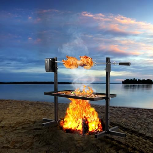 Rotisserie Grill Kit Tripod Rotisserie Stand, 29" Roaster Charcoal Spit With Portable DC 3V Motor Motor & Adjustable Height For Outdoor Camping Party - Image 7