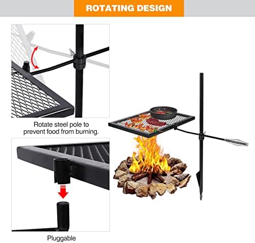 REDCAMP Swivel Campfire Grill Heavy Duty Steel Grate, Over Fire Camp Grill with Carrying Bag for Outdoor Open Flame Cooking - Image 4