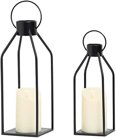 HPC Decor Modern Farmhouse Lanterrn Decor- Black Metal Candle for Summer Night- Lanterns w/Timer Flickering Candles for Living Room,Home,Indoor, Outdoor,Table,Fireplace Mantle Décor by HPCDECOR