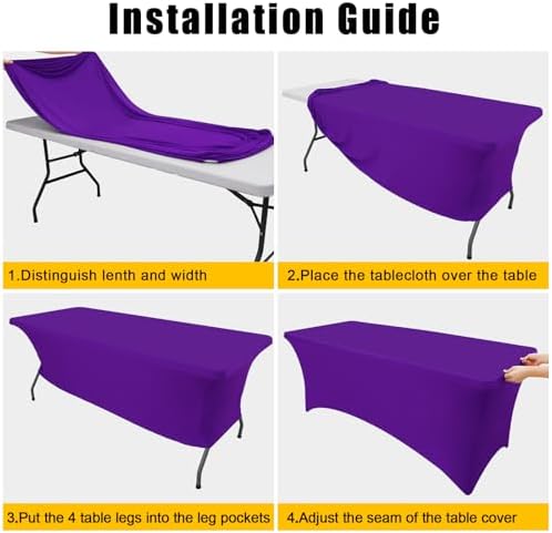 Smiry 5 Pack Spandex Table Cloth 6FT, Elastic Fitted Purple Tablecloth - Image 4