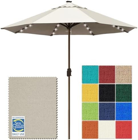 EliteShade USA 10-Year-Non-Fading 10ft Market Patio Umbrella, Commercial Grade Table Sun Umbrella with 80 Solar LED Lights, Crank Open, Windproof & UPF 50+ UV Protection for Garden, Deck, Pool, Backyard, No Tilt, Antique Beige by EliteShade