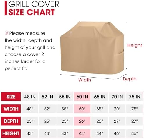 Unicook Grill Cover Heavy Duty Waterproof UV Resistant 60 Inch, Light Brown - Image 6