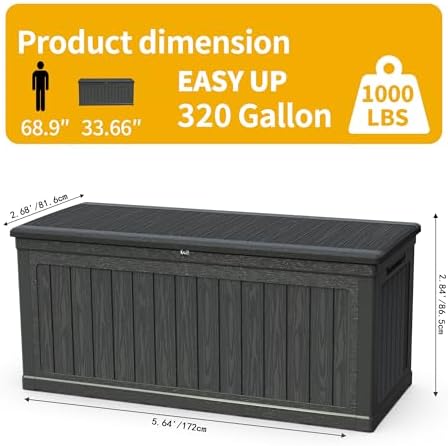 Mersco 320 Gallon Double-Wall Resin Deck Box - Lockable Waterproof Outdoor Storage Box, 1000lbs Capacity & Doubles as Seating for Patio Furnitures, Garden Tools, Pool Accessories (Black) - Image 2