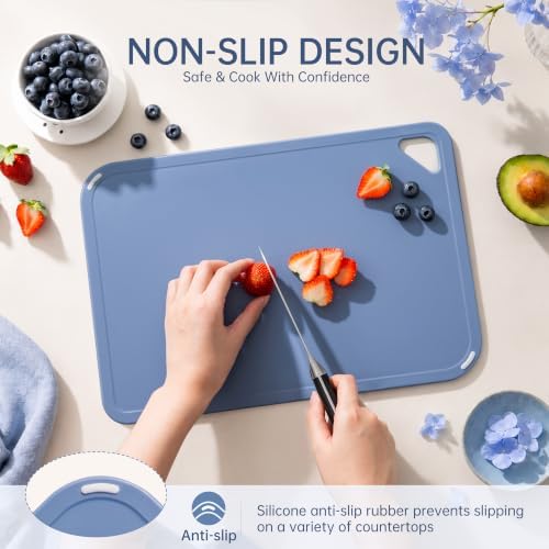 THETCHRY Plastic Cutting Board Set of 3, Blue Cutting Board for Kitchen - Image 4