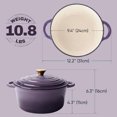 Vintage Style 4.5 Quart Dutch Oven Pot with Lid, Non Stick Enameled Cast Iron Dutch Oven for Bread Baking, Heavy-Duty, Oven Safe Ceramic Cookware Up to 500°F for Baking, Braising, Stews, Roasting, Purple - Image 4