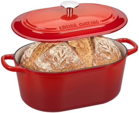 EDGING CASTING Enameled Cast Iron Oval Dutch Oven, 6QT, Red by EDGINGCOOKWARE