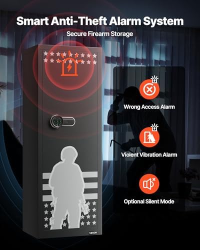 VEVOR 10-12 Gun Safe, Long Gun Cabinet for Rifles and Pistols, Quick Access Rifle Safe with 4 Pistol Pockets and 3 Adjustable Racks, Large Digital Cabinet with Key and Password Lock(Assembly Required) - Image 4