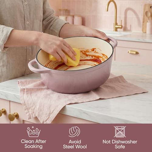 Vintage Style Oval Dutch Oven for Bread Baking, 4.5 Quart Non Stick Enameled Cast Iron Dutch Oven Pot with Lid, Oven Safe Oval Casserole with Lid up to 500°F for Baking, Braising, Stews, Roasting, Pink - Image 6