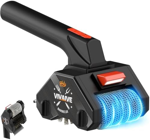 Electric Grill Brush - Dual-Head Cordless Rechargeable BBQ Cleaner with 304 Stainless Steel Chain Roller & Wire Brush | 320 RPM Power Rotary BBQ Scrubber for All Grates by VIVAIVE