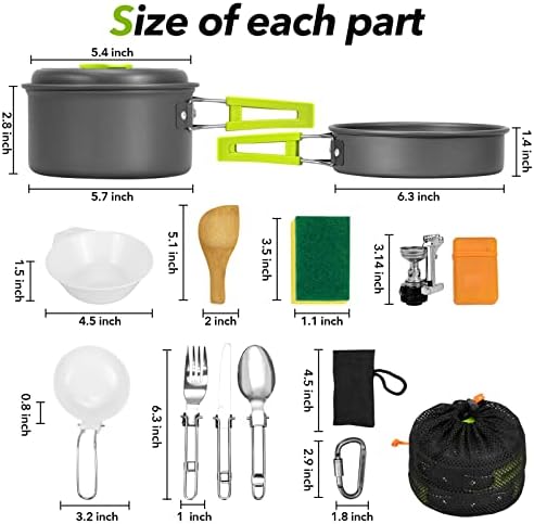 15pcs Camping Cookware Mess Kit,Non-Stick Lightweight Pots Set Portable Outdoor Cookware for Camping Backpacking Hiking Outdoor Cooking and Picnic - Image 6