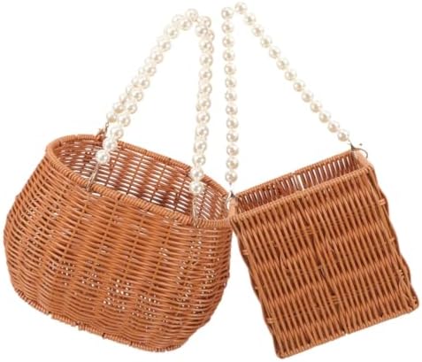 CLISPEED Woven Rattan Baskets Sturdy PP Simulation Rattan Material 2pcs with Pearl Handle, Square and Oval Shape Storage Baskets for Food and Books for Outdoor Picnic and Scenes by Clispeed