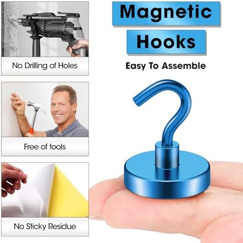 VNDUEEY Cruise Must Haves, 80 Lbs Magnetic Hooks, Cruise Magnets for Door, Travel Essentials, Magnetic Hooks for Hanging, Magnetic Hanger for Refrigerator, Kitchen, Classroom,Garage (Blue, Pack of 10) - Image 3