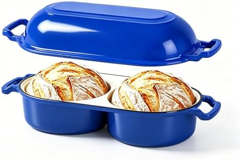 Dutch Oven for Sourdough Bread Baking, Enameled Cast Iron Dutch Oven Pot with Lid, 500°F Oven Safe Non Stick Sourdough Bread Pan, Dual Round Bread Loaf Pan for Homemade Cake Meatloaf by KAZRBEP
