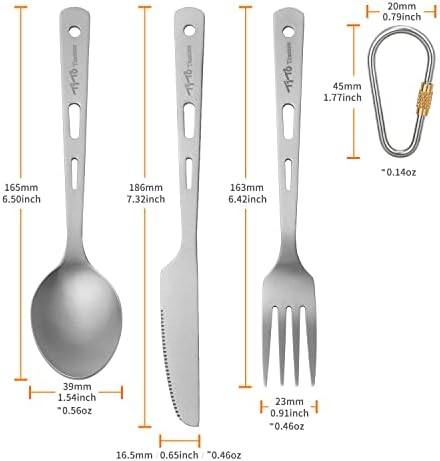 TiTo Titanium Cutlery Set Titanium Spoon Spork Knife Chopsticks Straw Portable Lightweight Outdoor Flatware Extra Strong 3/4/5 Piece Straw for Home Use/Travel/Camping/Picnic/Hiking Tableware (3-Piece) - Image 2
