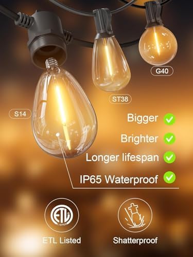 Svater Outdoor String Lights LED 25 FT, LED Patio Light Waterproof IP65 - Image 6
