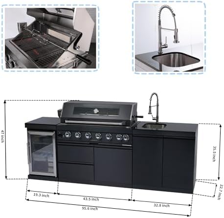 95'' Modular Outdoor Kitchen Island, 85000 BTU, LPG, Black - Image 2