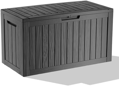 DRATO 85 Gallon Deck Boxes Outdoor Waterproof, Resin Large Lockable Storage Box with Lid, Outdoor Storage Bench Patio Cushions Furniture, Garden Tools, Pool Accessories (Black, 85 Gallon) by DRATOprovidesawarmandcozy