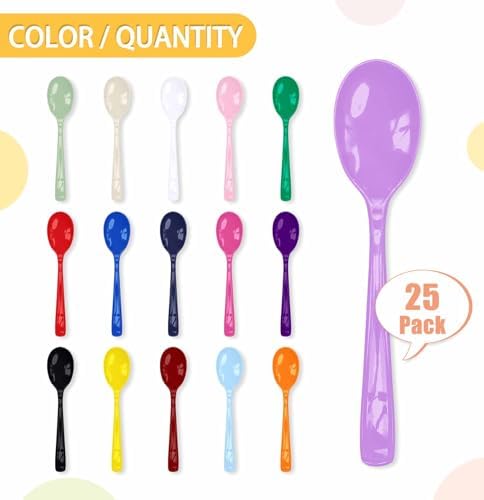 SietDESEO 25 PCS Light Purple Plastic Spoons Disposable Utensils Heavy Duty Lavender Spoons Disposable Cutlery for Birthday Wedding Baby Shower Bridal Shower Plastic Silverware - Image 5