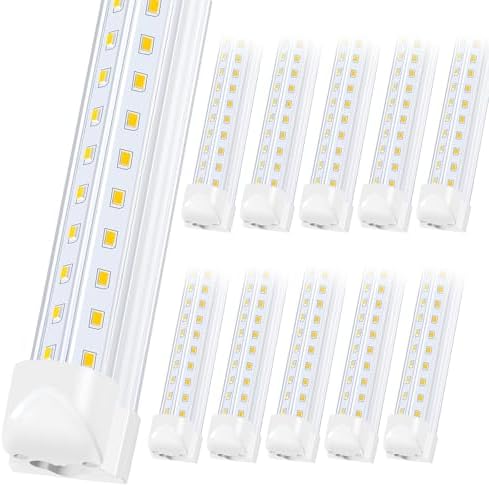Singteam 8Ft LED Shop Light Fixture, 90W Integrated LED Tube Light,10000LM, 6500K, Clear Cover,High Output,Double Row V Shape 270 Degree LED Lighting for Garage Warehouse Workshop Basement (10Pack) by Singteam