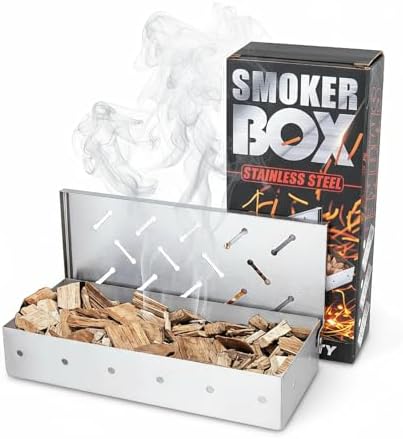 Smoker Box for Gas Grill,Wood Chip Stainless Steel Pellet Smoke Box for All Grills Oven,Hinged Lid, Heavy Duty BBQ Smoked Flavor Accessories Party for Barbecue Outdoor by Fving