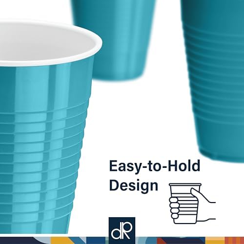 DecorRack Turquoise Plastic Cups, 12 oz Disposable Cups, Reusable Party Supplies (40 Count) - Image 4
