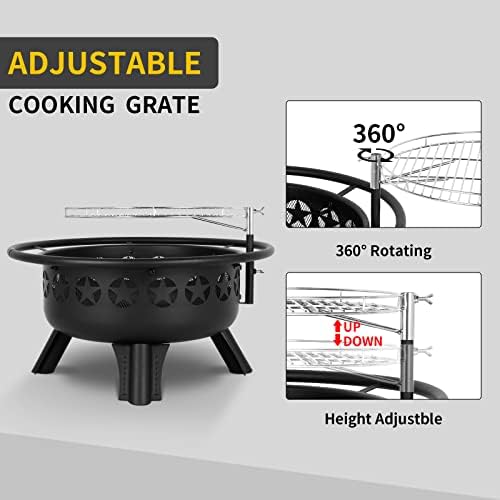 Hykolity 2 in 1 Fire Pit with Grill, Large 31" Wood Burning Fire Pit with Swivel Cooking Grate Outdoor Firepit for Backyard Bonfire Patio Outside Picnic BBQ, with Spark Cover, Fire Poker - Image 2