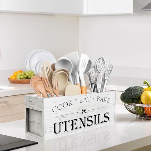 Suli Extra Large Utensil Holder Countertop for Kitchen Counter,White Grain - Image 7