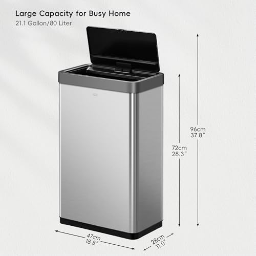 EKO Mirage X 80 Liter / 21.1 Gallons Motion Sensor Trash Can or Recycling Bin, Automatic Large Kitchen Trash Can Touchless, Stainless Steel - Image 2