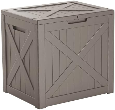 ROJIK 32 Gallon Outdoor Storage Housing Deck Box,Waterproof Patio Furniture, Garden Tools, Cushions, Pool Accessories Storage Bench with Lockable Lid and Side Handles(Grey) - Image 7