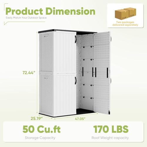 Devoko 50 Cu Ft Outdoor Storage Cabinet - Waterproof Vertical Shed for Patio, Garden & Deck, Heavy-Duty Tool Storage Box for Cushions, Accessories & Equipment, Durable & Weather-Resistant (White) - Image 5