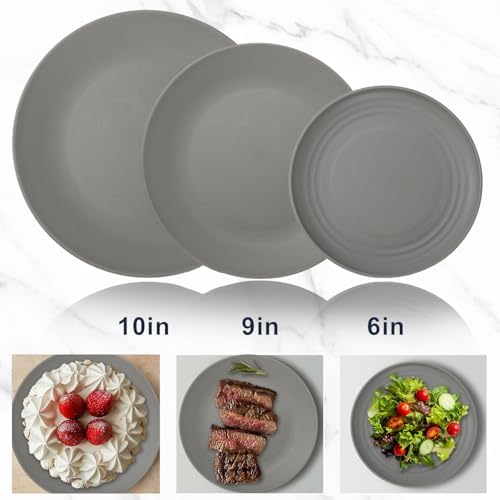 Wrova 40Pack plates and bowls sets for kitchen - Unbreakable wheat straw dinnerware sets service for 8 - Alternative plastic 40pcs dish sets for picnic,camping and R.V. - (Grey) - Image 2