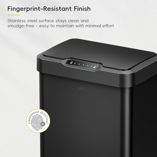 EKO Mirage-T 50 Liter / 13.2 Gallon Touchless Rectangular Motion Sensor Trash Can or Recycling Bin, Brushed Stainless Steel Finish (Matte Black) - Image 3